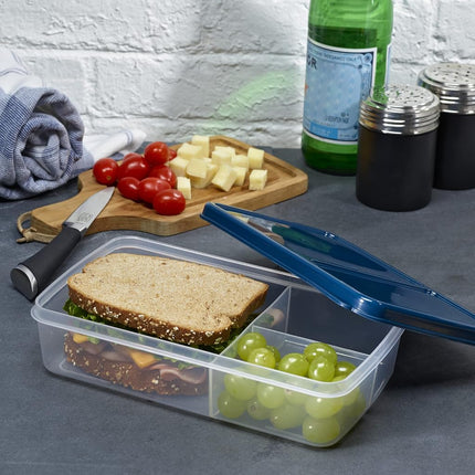 Caja bento LOTG de Fit + Fresh, fiambrera de tres compartimentos que incluye 2 bolsas de hielo delgadas, reutilizable y a prueba de fugas, perfecta para bolsas de almuerzo térmicas, fiambreras y más, azul marino