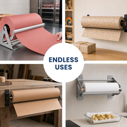 Paper Roll Cutter | Butcher Paper Dispenser | Heavy Duty 18" Paper Roll Holder and Cutter - Sturdy Construction, Rubber Feet, Tabletop, Wall Mount, Serrated Edge - Freezer Paper Roll and Craft Paper C