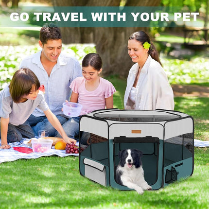 Akinerri Pet Playpen Portable Foldable Playpen for Dog/Cat/Puppy Exercise Kennel Dogs Cats Indoor/Outdoor Removable Mesh Shade Cover (Black, Medium)