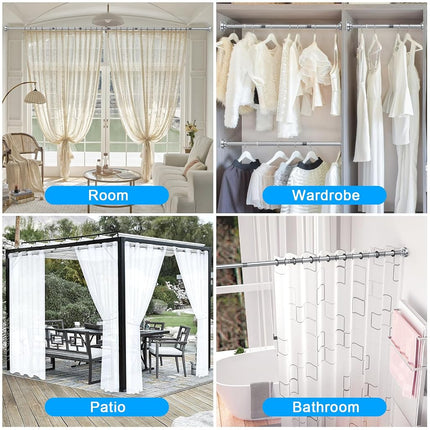 TEECK Shower Curtain Rod, 32-92 inch Adjustable Spring Tension Curtain Rod, Never Rust Anti-Slip Shower Curtain Rod for Bathroom, No Drilling, Never Collapse, Easy to Use, Silver