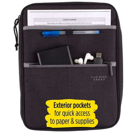 Five Star Zipper Binder, 1 Inch 3-Ring Binder, Carry-All with Internal Pockets and Dividers, 375 Total Sheet Capacity, Heathered Black/Gray (29092IT8)