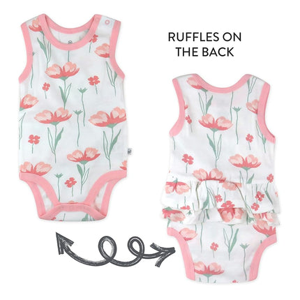 HonestBaby Multipack Sleeveless and Cami Bodysuits One-Piece 100% Organic Cotton for Infant Baby Boys, Girls, Unisex, Strawberry Pink Floral, 0-3 Months