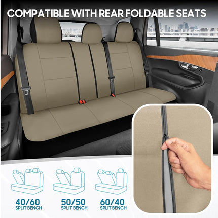 BDK PolyPro Seat Covers Full Set in Solid Beige – Front and Rear Split Bench Seat, Easy to Install for Auto Trucks Van SUV Car