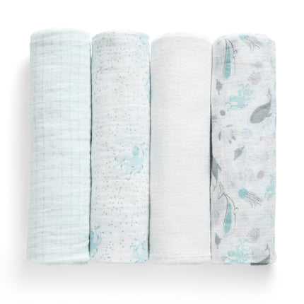 Delta Children 100% Cotton Muslin Baby Receiving Blankets for Girls and Boys � 47x47 Inches (Pack of 4), Sea Life