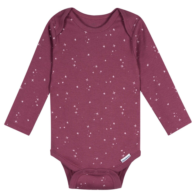 Gerber Baby Girls' 6-Pack Long-Sleeve Onesies Bodysuits, Wildflower, 0-3 Months