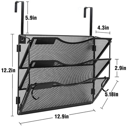 BOHDK Wall File Organizer 3 Pockets, Mail Organizer, Hanging Folder Holder, Foldable | Hanging or Wall Mounted | Label Panel | 2 Hooks | Office Home School Organizer, Black