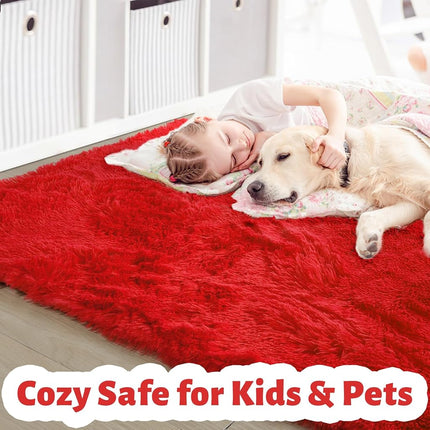 Amdrebio Red Rugs - 6x9 Fuzzy Furry Livin' Room Rug, Kids' Room Christmas Decor