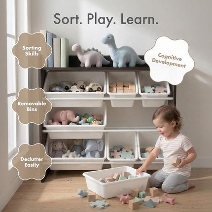Humble Crew Toy Organizer with Shelf and 9 Storage Bins, Espresso/White