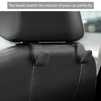Headrest Hooks for Car, Back Seat Organizer Gray Leather Hanger Holder Hook, for Hanging Purses and Bags and Coats, Pack of 2