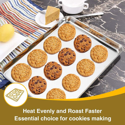 Wildone Baking Sheet with Cooling Rack Set, Set of 6 (3 Sheets + 3 Racks), Stainless Steel Cookie Sheet Baking Pan with Cooling Rack, Non Toxic & Heavy Duty & Easy Clean 16 * 12 * 9 Silver
