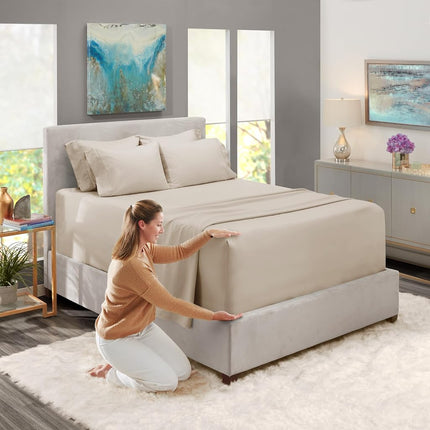 Hearth & Harbor Extra Deep Pocket Queen Sheets Sets - Fits Mattress 18-24 Inches Deep - Extra Deep Pocket Sheets - 6 Piece Queen Size Sheets - Linen