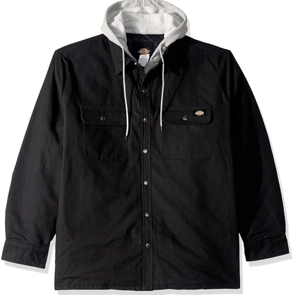 Dickies Men's Relaxed Fit Hooded Quilted Shirt Jacket, Black, Medium