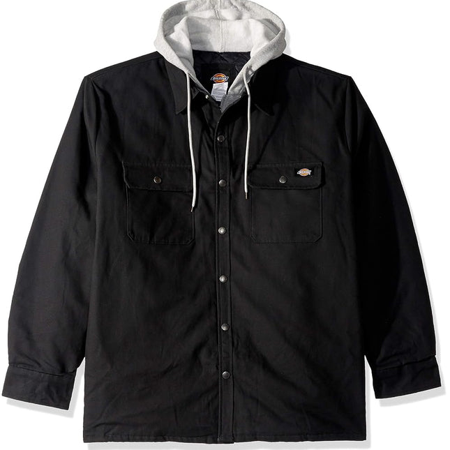 Dickies Men's Relaxed Fit Hooded Quilted Shirt Jacket, Black, Medium