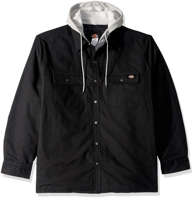 Dickies Men's Relaxed Fit Hooded Quilted Shirt Jacket, Black, Medium
