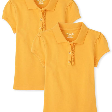 The Children's Place Polo piqué à manches courtes et volants pour fille, lot de 2 crayons jaunes, taille XX-Large US, jaune, XX-Large