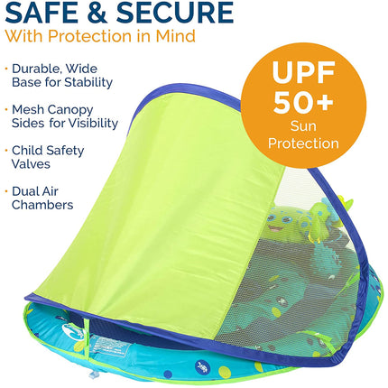SwimWays 9 to 24 Months Step 1 Inflatable Baby Spring Pool Float Activity Center with Adjustable UPF 50 Sun Canopy & Toys, Octopus