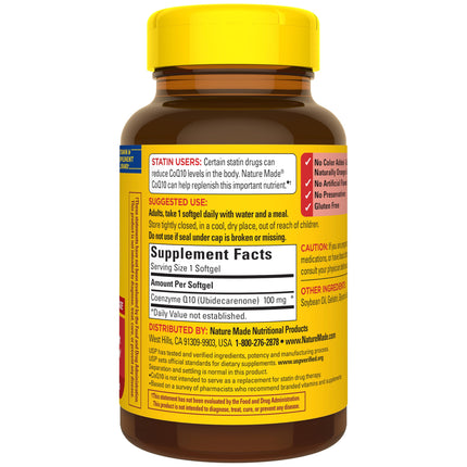 Nature Made CoQ10 100 mg Cápsulas Blandas, Suplemento Dietético para Apoyar la Salud del Corazón, 120 Cápsulas Blandas, Suministro para 120 Días
