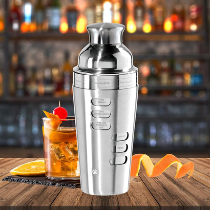 OGGI Dial A Drink Cocktail Shaker-23oz Stainless Steel Shaker, 8 Recipes, Stainless Steel Lid has Built in Strainer, Ideal Cocktail Mixer, Martini Shaker, Margarita Shaker & More, Stainless