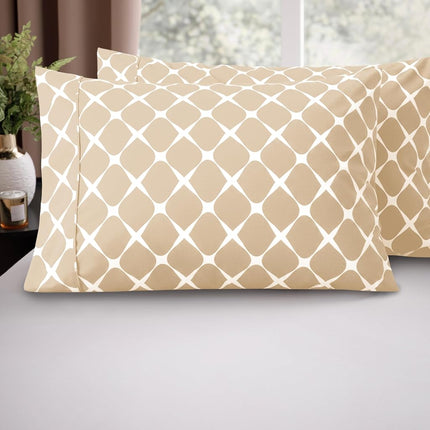 Elegant Comfort Luxury Ultra-Soft 2-Piece Pillowcase Set - 1500 Premium Hotel Quality Microfiber Double Brushed - Wrinkle Resistant, Standard/Queen, Bloomingdale Pattern Cream