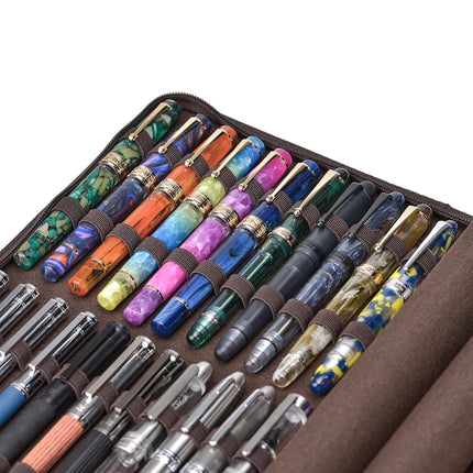 Lanxivi 48 Fountain Pen Case Coffee Organizer Bag, Waterproof Canvas Pen Display Holder with YKK Zipper