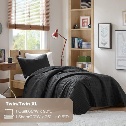 Comfort Spaces All Season, Lightweight, Coverlet Bedspread Bedding, Matching Shams, Microfiber, Black, Twin/Twin XL(66"x90")