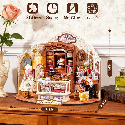 Rolife DIY Miniature House Kit Elsa's Tailoring, Mini Dollhouse Kit for Adults, Mini Room Building Kit for Teens, DIY Craft Kits for Parents Friends Girls Boys (Elsa's Tailor Shop)