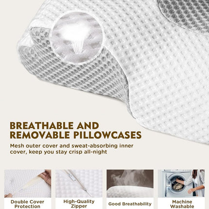 Osteo Cervical Pillow for Neck Pain Relief, Hollow Design Odorless Memory Foam Pillows with Cooling Case, Adjustable Orthopedic Bed Pillow for Sleeping, Support for Side Back Sleepers