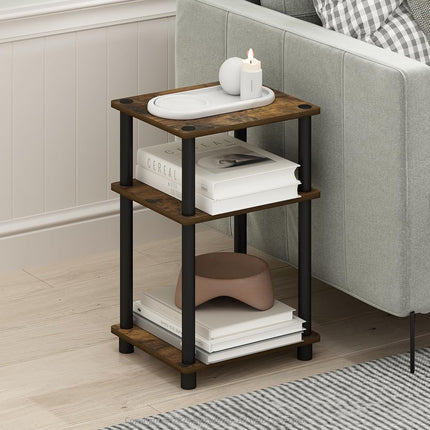 Furinno JUST Side Table, 3-Tier End Table, Open Shelves Night Stand, Bedside Table, Toolless Assembly, for Living Room, Bedroom, Amber Pine