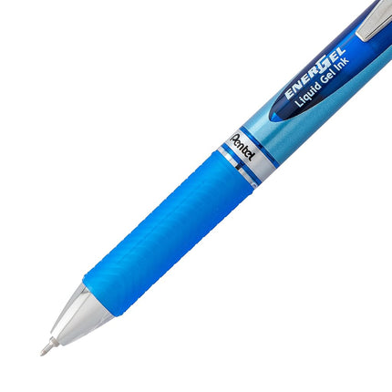 Pentel® EnerGel™ RTX Retractable Liquid Gel Pens, Fine Point, 0.5 mm, 54% Recycled, Assorted Barrel Colors, Blue Ink, Pack Of 12 Pens