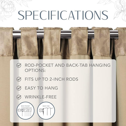 Elrene Home Fashions 20862ELR Antonia Blackout Rod Pocket/Back Tab Window Curtain Panel,Taupe,52" X 108