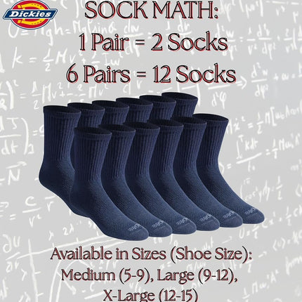 Dickies Men's Dri-tech Moisture Control Mid-Crew Socks, Available in M-XL (6, 12, Comfort Length Navy (6 Pairs), Medium