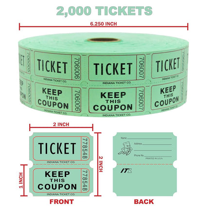 Raffle Tickets 2000 per Roll 50/50: Green