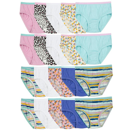 Fruit of the Loom Culotte Fille en Coton, Lot de 20 - Blanc/Rayures/Imprimé Animal, 4