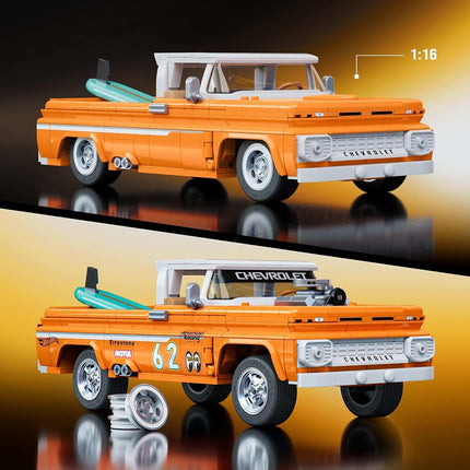 Mattel Brick Shop Hot Wheels Elite Series Building Set, Custom ’62 Chevy Pickup with 858 Pieces, Realistic Details and Custom Decals, Adult Collectors and Kids Ages 10+