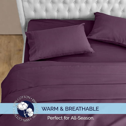 Elegant Comfort Soft 4-Piece 100% Turkish Cotton Flannel Sheet Set - Premium Quality, Deep Pocket Fitted Sheet, Ultra Soft, Cozy Warm and Anti-Pill Flannel Sheets - Twin, Purple
