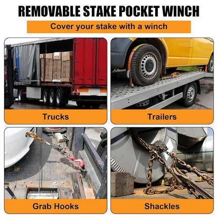Trailer Stake Pocket Winch, Pack of 2 Heavy Duty Stake Pocket Winch 16200 Lbs Capacity and 5400 Lbs Load Limit for Flatbed Trailer Trucks Winches, Orange