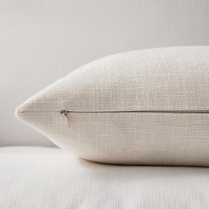 Meekio Set of 2 Ivory Pillow Covers 18 x 18 Inch Farmhouse Boho Decorative Throw Pillow Covers Linen Cushion Covers for Sofa Couch Décor