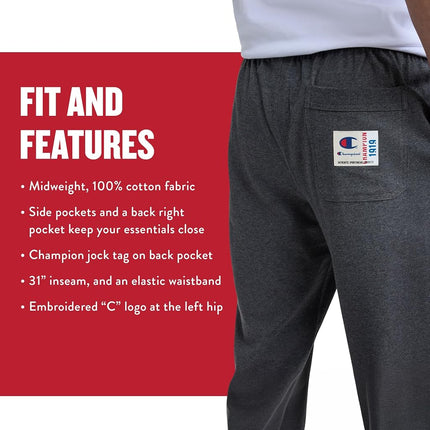 Champion Men's Open Bottom Light Weight Jersey Sweatpant Workout and Training Pants, Black, M UK