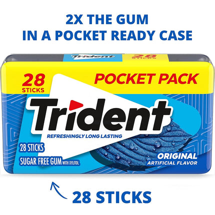 Chicle sin azúcar Trident Original Flavor, 6 paquetes de bolsillo de 28 unidades (168 unidades en total)