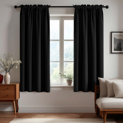 Deconovo Black Rod Pocket Curtains, Blackout Drape
