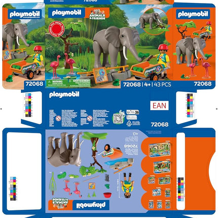 Playmobil | Animal and Friends | Elephant with Animal Keeper | Zoo Toy Set with 4 Animals and Enclosure Accessories, For children aged 4 and up, 72068