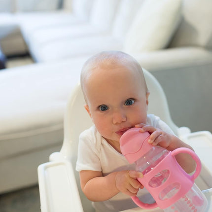 Dr. Brown's Wide-Neck Sippy Straw Bottles with Silicone Handles, Gray and Pink, 270ml, 9 Oz (Pack of 2)