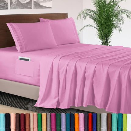 Elegant Comfort 4-Piece Bed Sheet Set - Luxury Bedding 1500 Premium Hotel Quality Microfiber, All Around Elastic 18-24 Inches Deep Fitted Sheet- Extra Deep Pocket Sheets, King, Light Pink