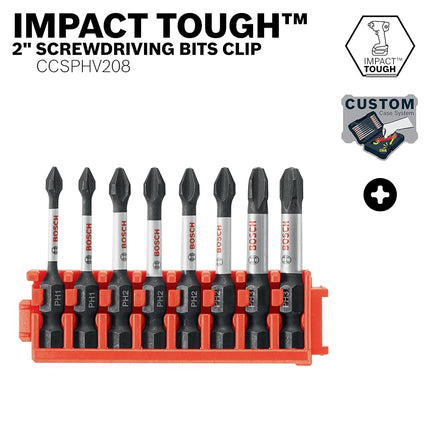 BOSCH CCSPHV208 8-Piece Assorted Set 2 in. Impact Tough Phillips Power Bits with Clip for Custom Case System