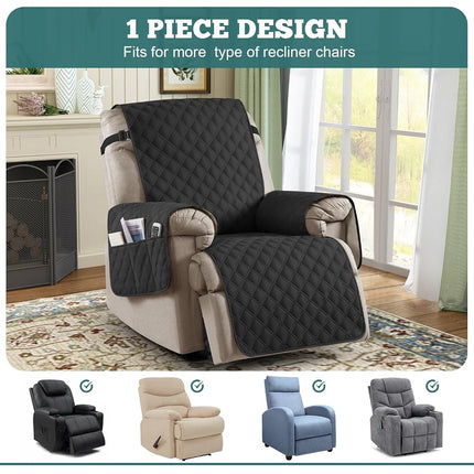 Ruaozz 100% Waterproof Recliner Chair Cover Non-Slip Oversized Reclining Cover for Large Recliner Chair Washable Chair Seat Cover with Elastic Straps for Kids, Dogs, Pets (Black, 28'')