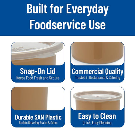 Carlisle FoodService Products Classic Round Storage Container Crock with Lid for Kitchen, Restaurants, Home, Plastic, 2.7 Quarts, Beige