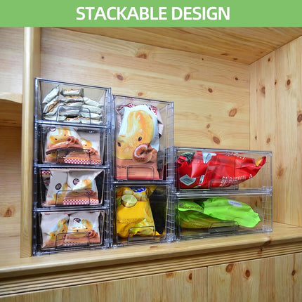 XWYWX Small Stackable Clear Acrylic Storage Drawers(2 Pack) with Handles,Plastic Organizer Bins for Fridge Bathroom Kitchen Cabinet Pantry Coffee bar Undersink Office Closet Storage Bins