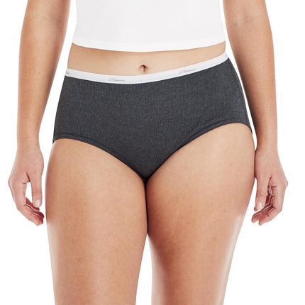 Hanes Women's Ribbed Cotton Brief Underwear 6-Pack, Assorted, 7