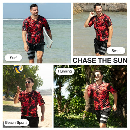Kanu Surf Men's Cb Rashguard UPF 50+ Swim Shirts (Regular & Extended Sizes) Rash Guard, Hurricane Red, XX-Large