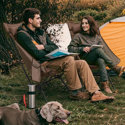 Overmont Portable High-Back Camping Chair - 440LBS Support Oversized Lightweight Folding Backpacking Chair for Adults - Compact with Detachable Pillow, Brown